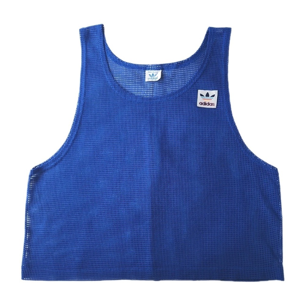 VTG 80s XL Blue Adidas Trefoil Mesh Crop Tank Top Singlet Sporty Gorpcore Rare